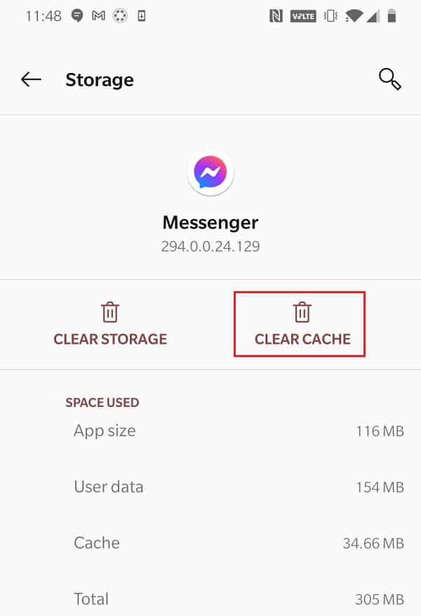 Messenger ile ilgili önbellek verilerini temizlemek için Önbelleği Temizle'ye dokunun