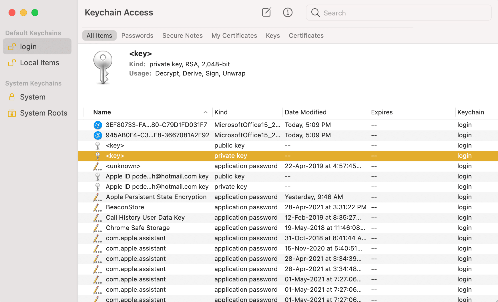 Anahtar Zinciri Erişimi, tüm parolalarınızı ve otomatik doldurmalarınızı takip eder ve saklar