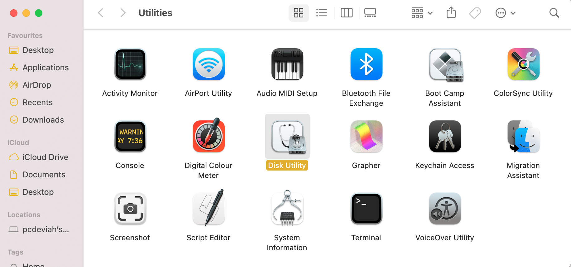 Disk Yardımcı Programına tıklayın