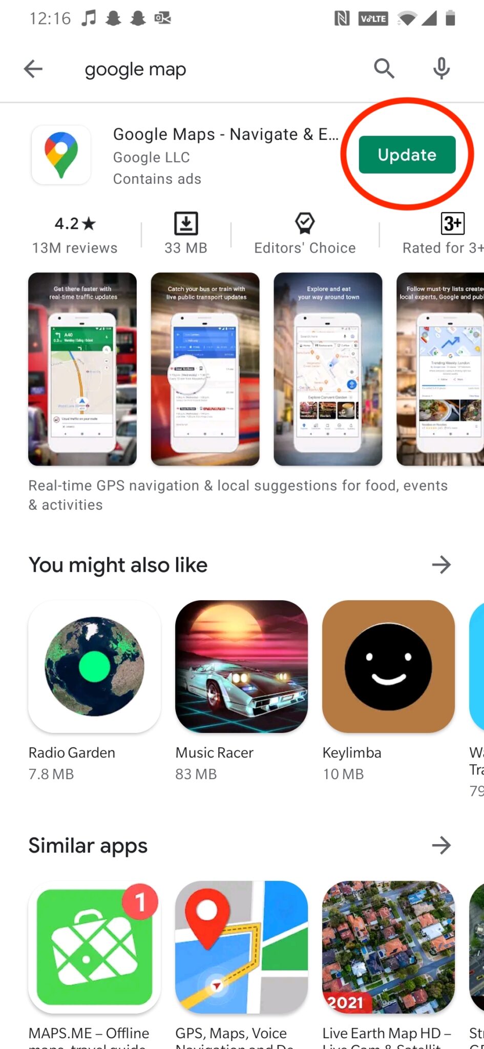 [更新]をタップします。遅いGoogleマップを修正する方法