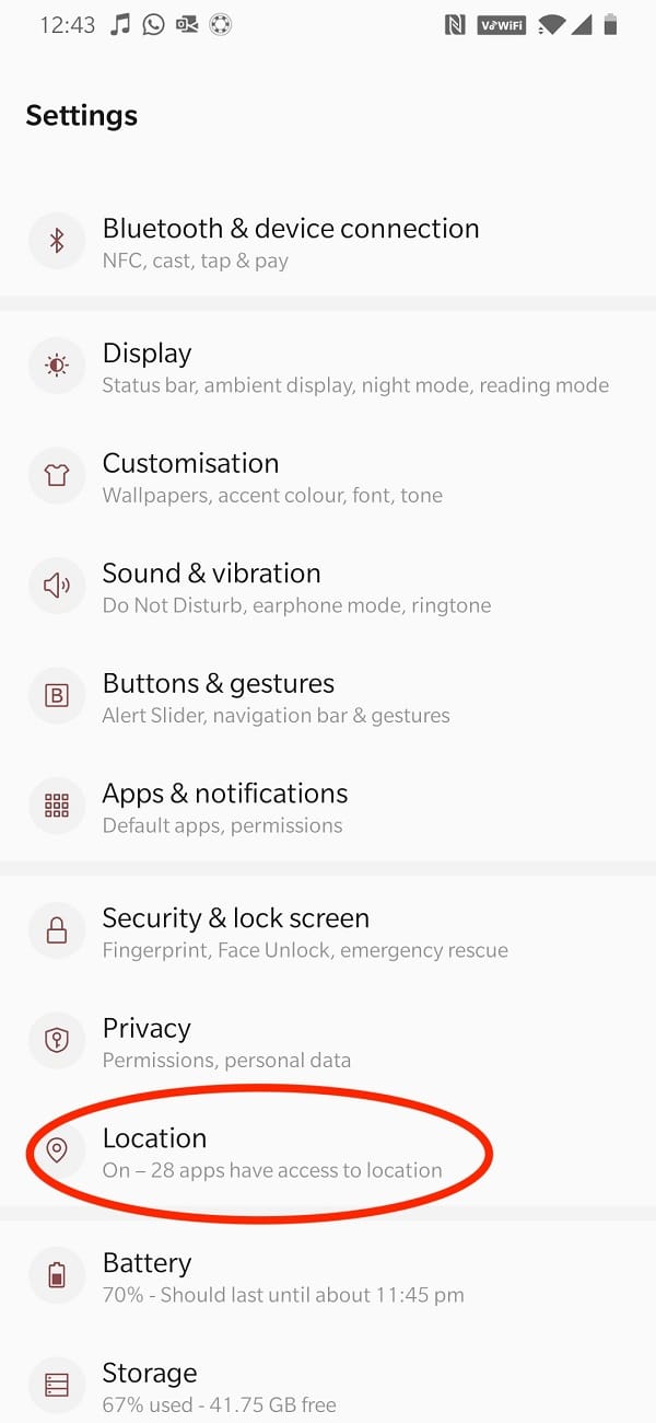 [場所]オプションまでスクロールします