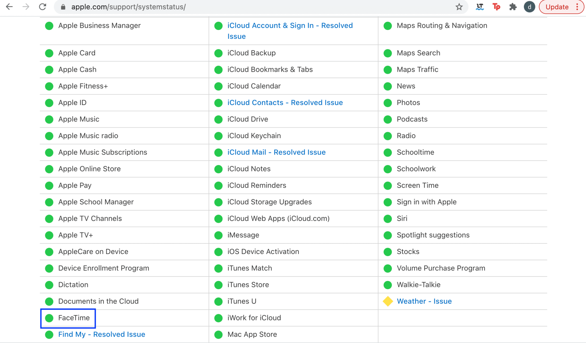 FaceTimeサーバーのステータスを確認する| MacでFaceTimeが機能しない問題を修正