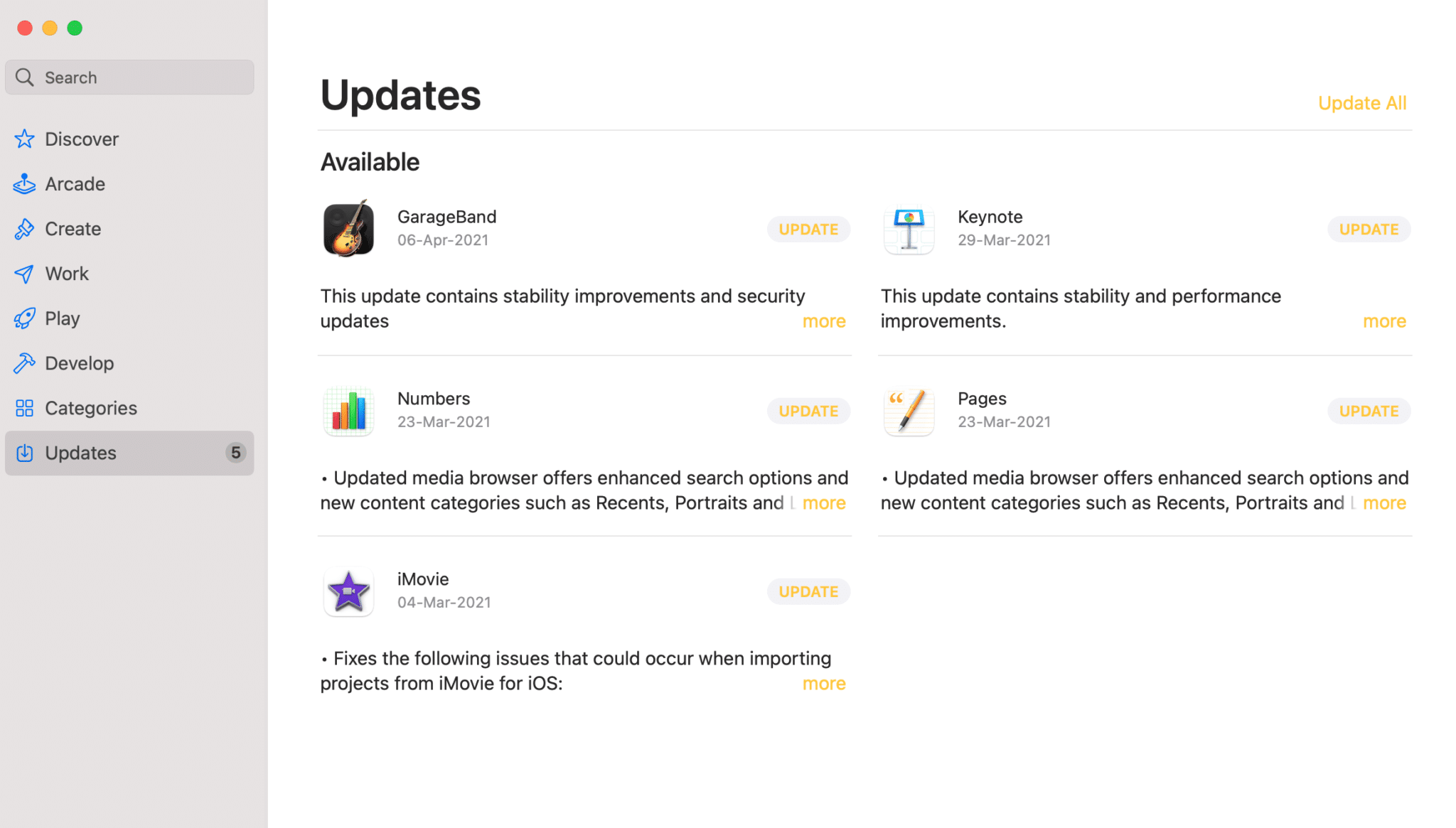 Mevcut yeni bir güncelleme varsa, FaceTime'ın yanındaki Güncelle'ye tıklayın.