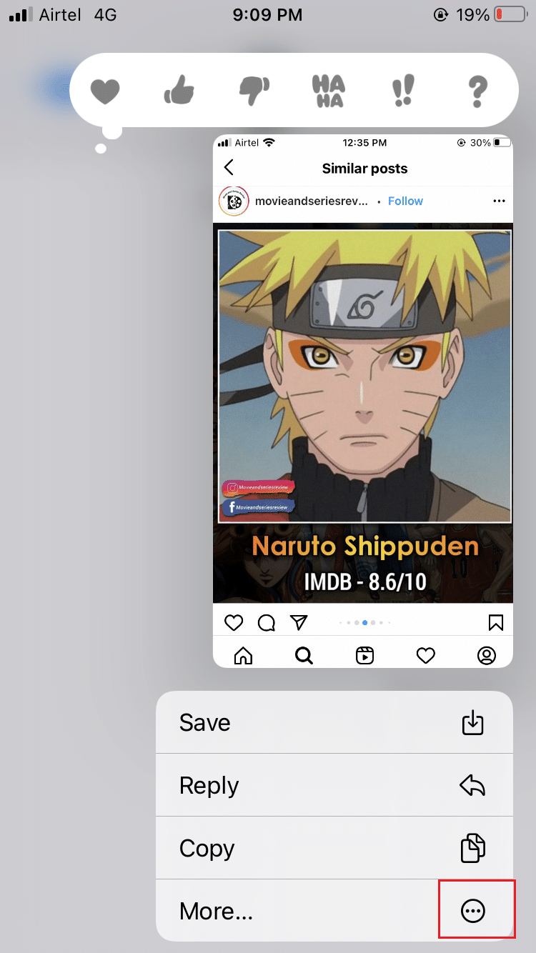 Açılır menüde ... üzerine dokunun, ardından herhangi bir fotoğrafı seçin