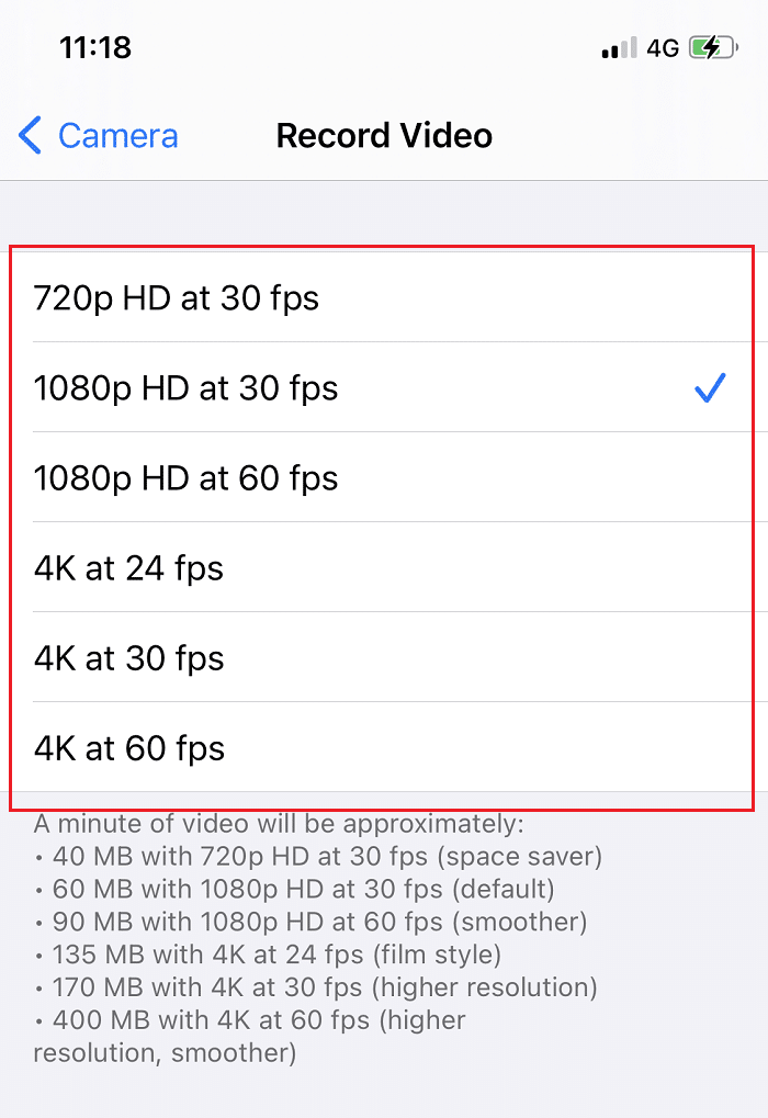 Video Kaydetmek için Düşük Çözünürlük Kullanın