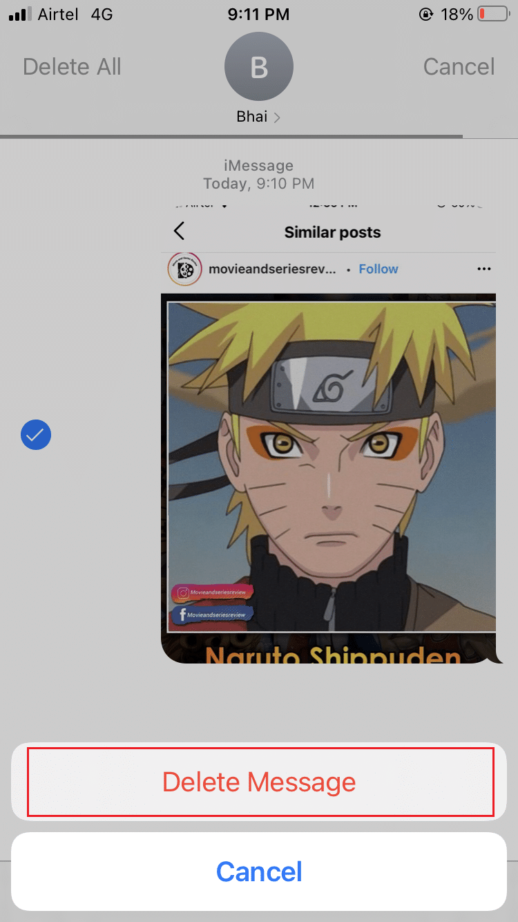 Onaylamak için Mesajı Sil üzerine dokunun