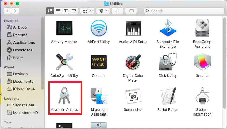 Açmak için Anahtarlık Erişimi uygulaması simgesine çift tıklayın. iMessage etkinleştirme hatası