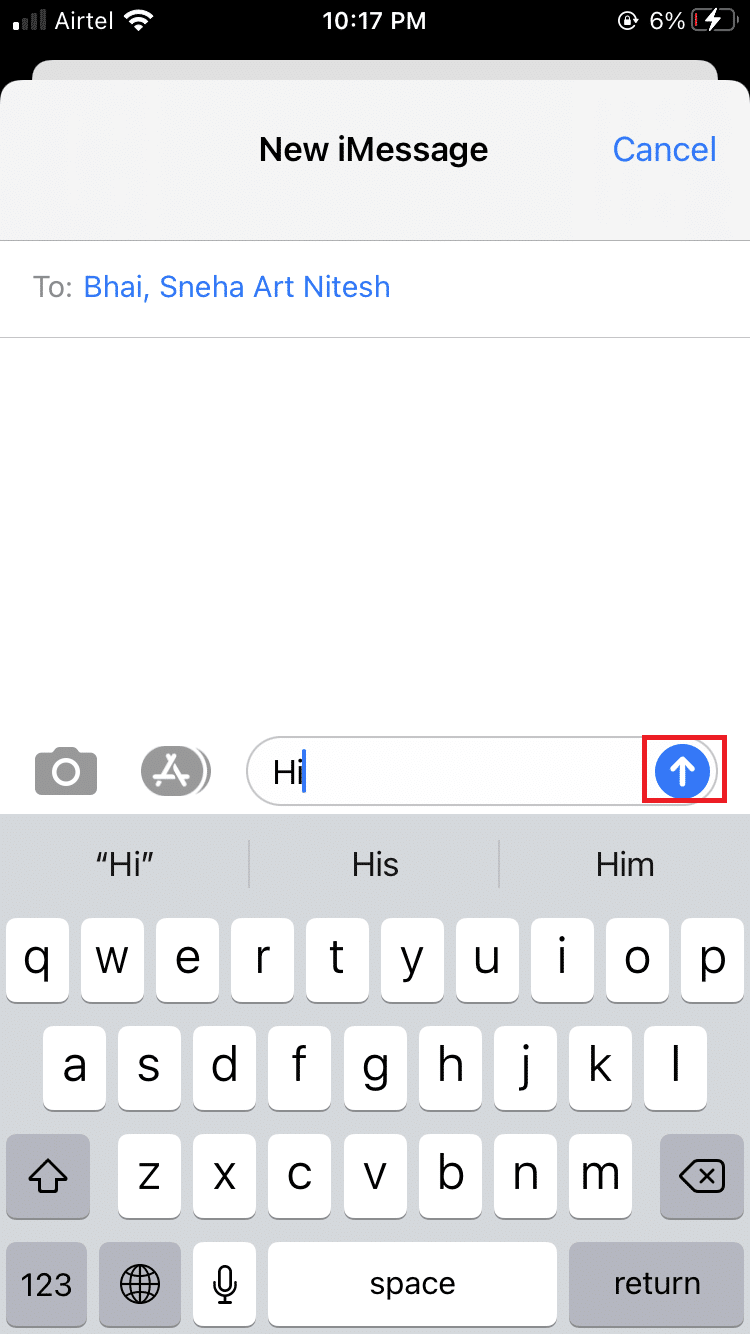 矢印アイコンをタップして送信します| iPhoneでグループテキストを送信する方法