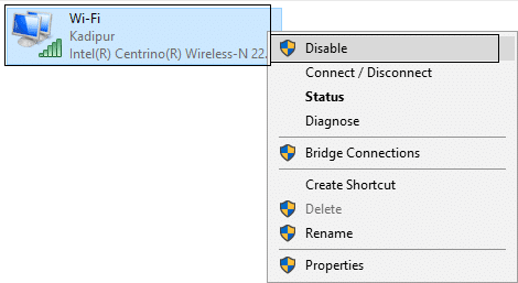 Отключите Wi-Fi, который не может настроить IP