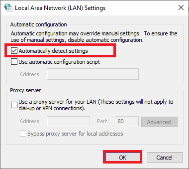 Şimdi, Ayarları otomatik olarak algıla kutusunun işaretli olduğundan emin olun. İşaretli değilse, etkinleştirin ve Tamam'a tıklayın.