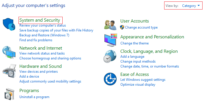 Denetim Masası altında Sistem ve Güvenlik'e tıklayın. Steam'in Oyun İndirmemesini Düzeltin