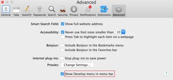 etkinleştirme-menü-safari-mac. Bu Bağlantıyı Düzeltin Özel Değil