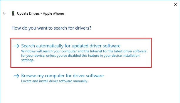 اختر البحث يدويًا عن تطبيقات برنامج التشغيل الجديدة. iPhone لا يظهر في جهاز الكمبيوتر الخاص بي