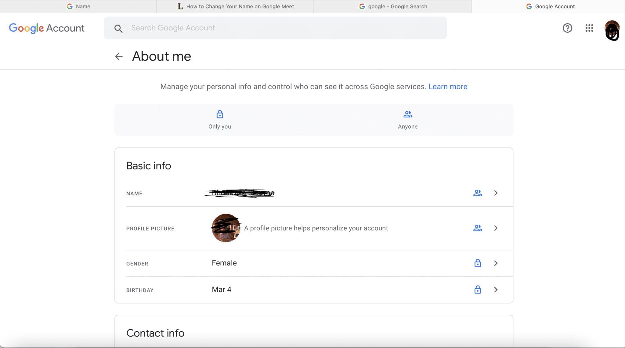 Google hesabınızda oturum açın ve Hesaplar sayfasını açın | Google Meet'te Adınızı Nasıl Değiştirirsiniz?