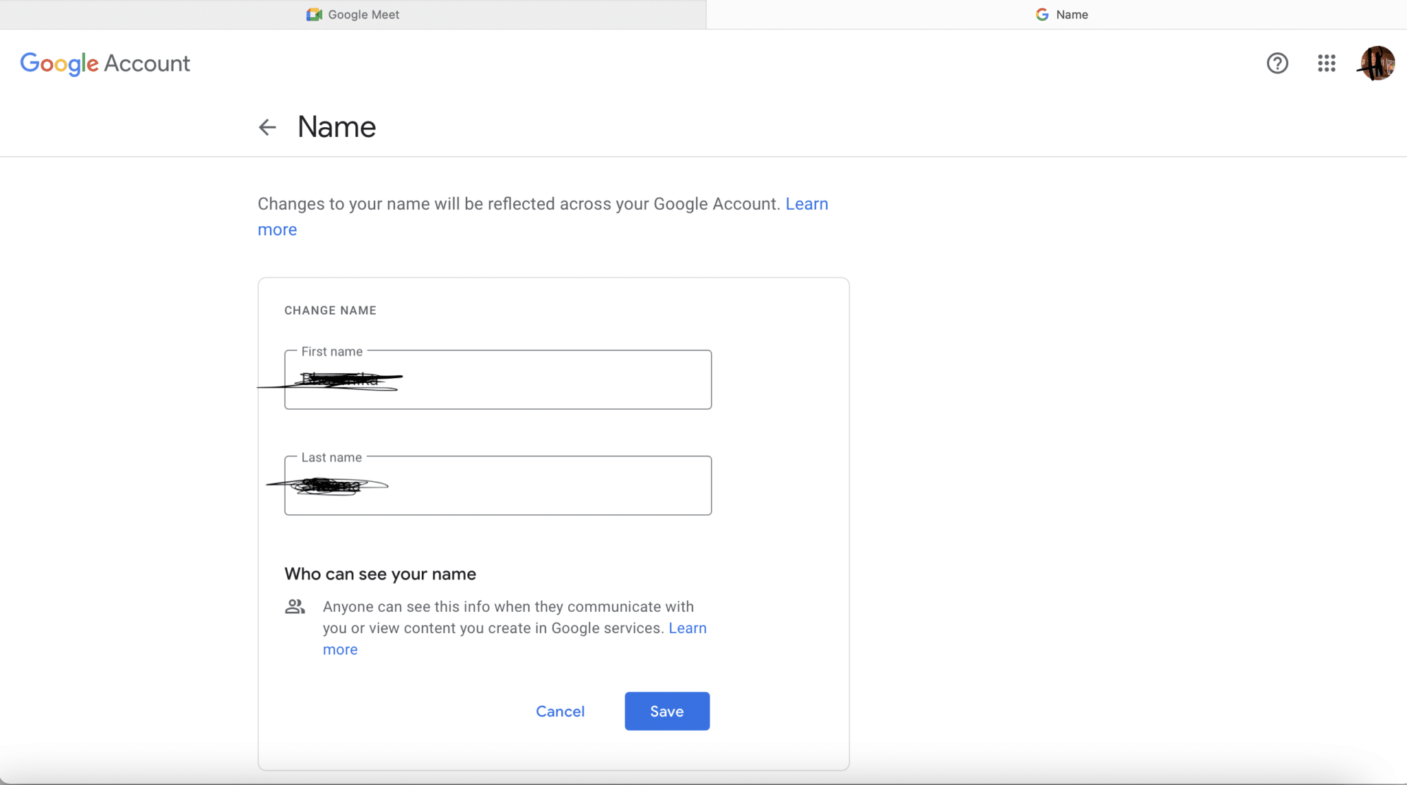 Kaydet'e tıklayın. Google Meet Görünen Adı