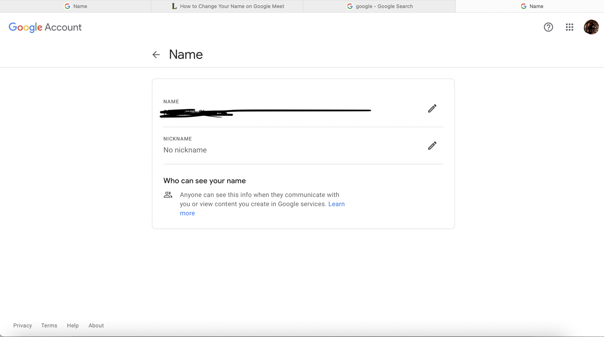 Takma ad bölümünün yanında kurşun kalem simgesine dokunun