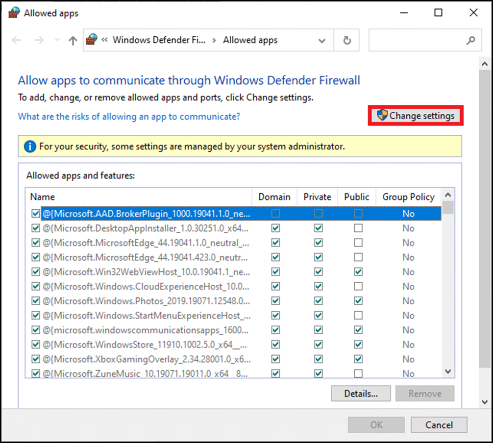 次に、[設定の変更]をクリックします