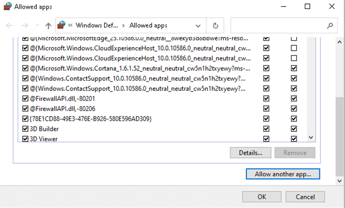 [別のアプリを許可する]オプションをクリックします