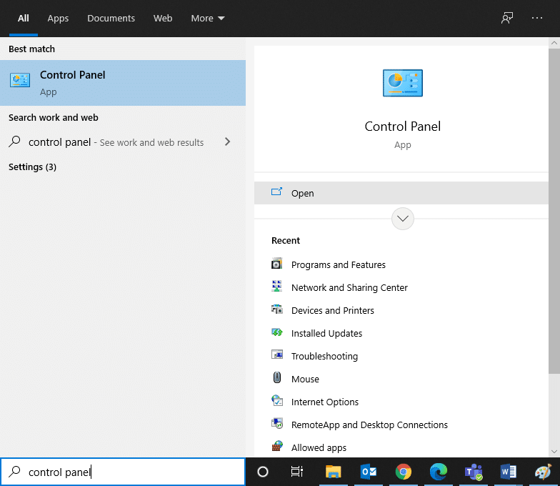 コントロールパネルを起動します