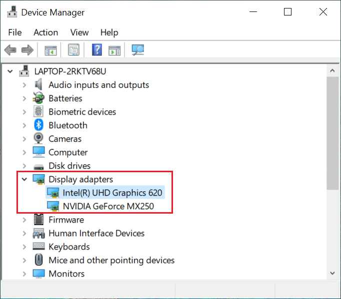 ディスプレイアダプタを展開する| LogitechゲーミングソフトウェアがWindowsPCで開かない問題を修正する方法