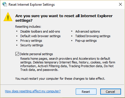 รีเซ็ตการตั้งค่า Internet Explorer