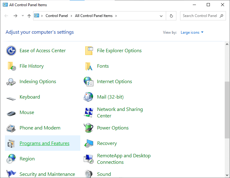 Uruchom Panel sterowania i wybierz Programy i funkcje.