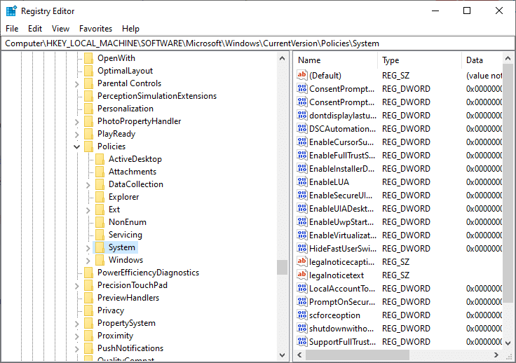 Komputer\HKEY_LOCAL_MACHINE\SOFTWARE\Microsoft\Windows\CurrentVersion\Policies\System