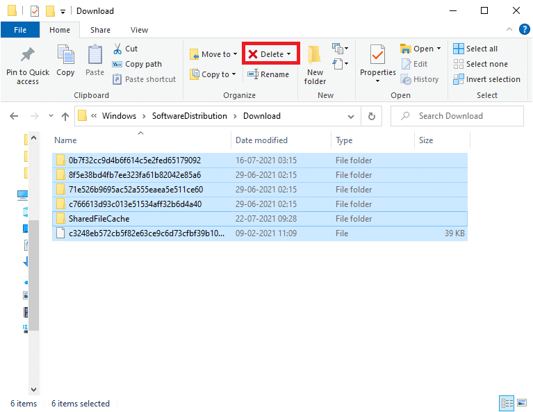 Teraz wybierz wszystkie pliki znajdujące się w lokalizacji, klikając klawisze Ctrl + A razem i Usuń je.