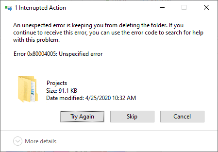 Napraw kod błędu 0x80004005