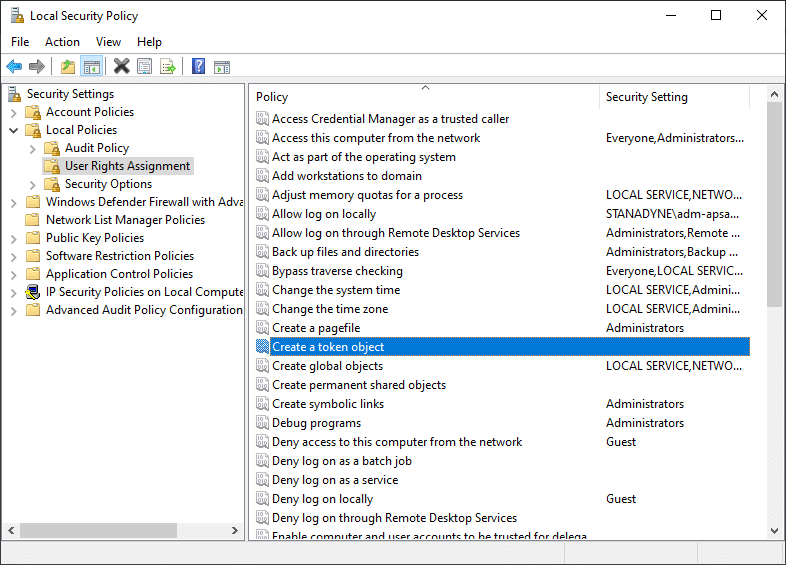 سيتم فتح نافذة نهج الأمان المحلي الآن. قم بتوسيع قائمة السياسات المحلية