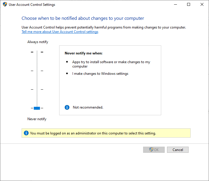 UAC Ne zaman bana haber verme: Windows 7,8,10'da Kullanıcı Hesabı Denetimi nasıl devre dışı bırakılır