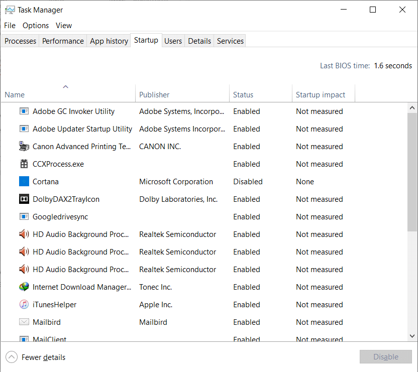 Başlangıç ​​sekmesine geçin, ardından gerekli olmayan başlangıç ​​öğelerini devre dışı bırakın.