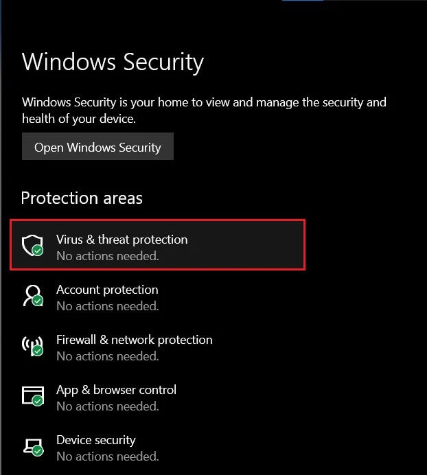 'Virüs ve Tehdit Eylemleri'ni tıklayın Düzelt Komut İstemi Görünüyor ve Windows 10'da Kayboluyor