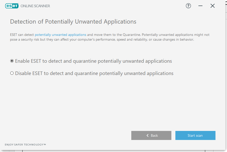 Seçiminizi seçin ve Taramayı başlat seçeneğine tıklayın.
