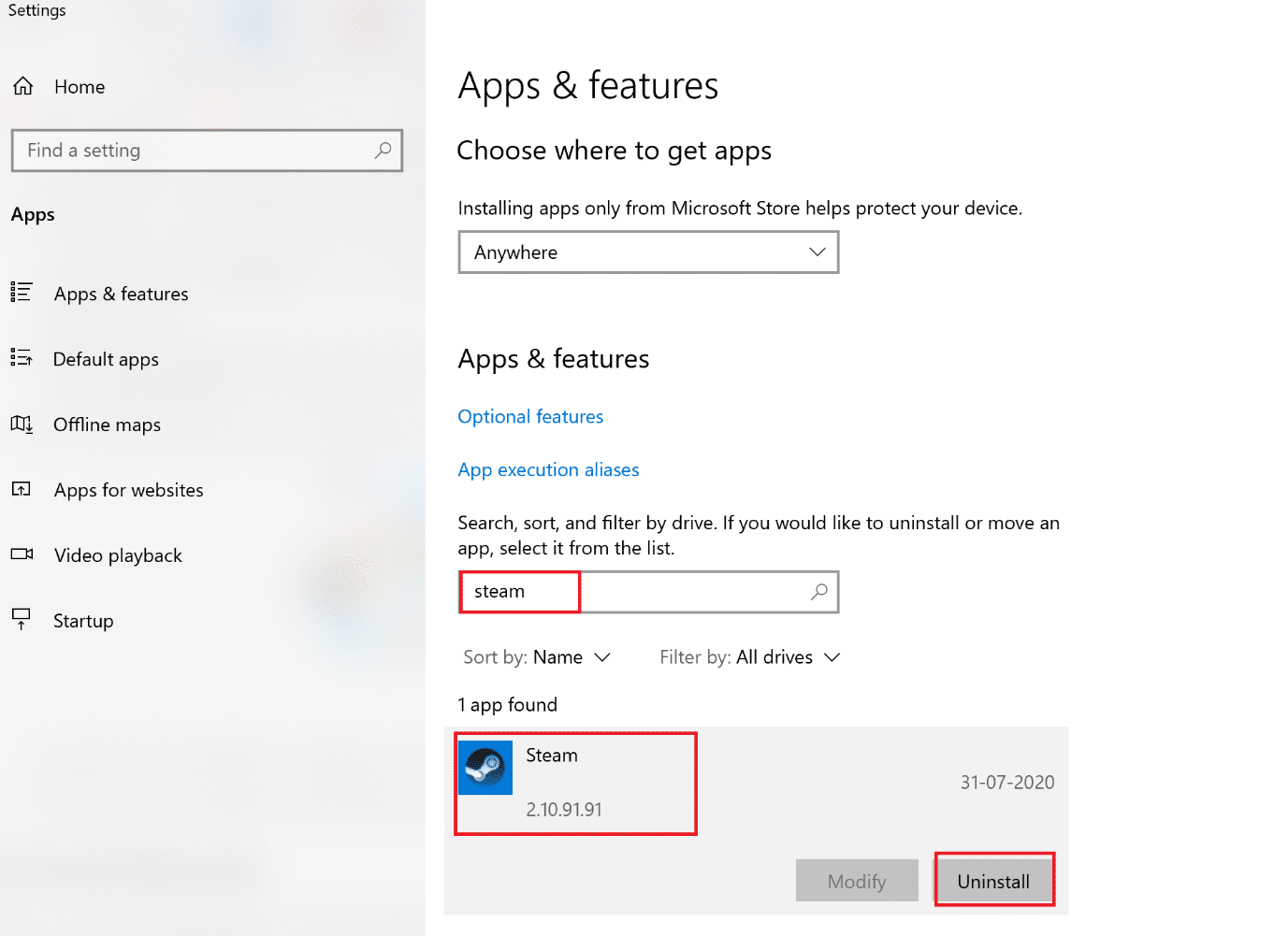 Arama sonucunda Destiny 2'ye tıklayın ve Kaldır'ı seçin. Windows 10'da Destiny 2 Hata Kodu Brokoli Nasıl Onarılır