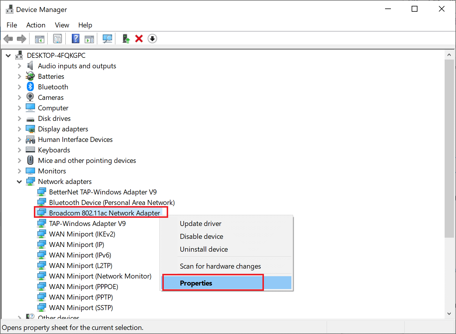 Kliknij prawym przyciskiem myszy kartę sieci bezprzewodowej i wybierz Właściwości. Twój komputer nie obsługuje Miracast