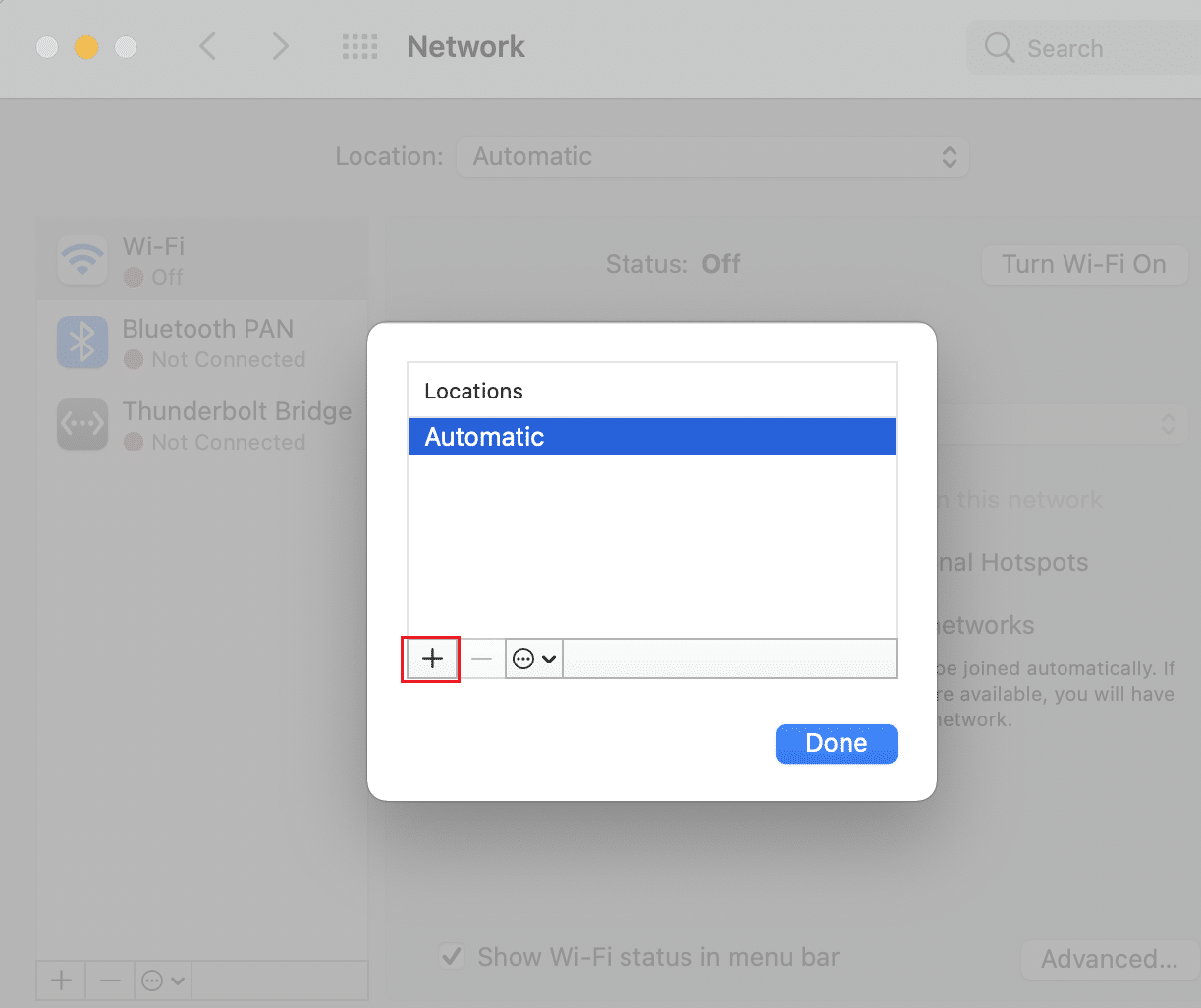 プラス記号をクリックして、新しい場所を作成します。私のMacインターネットが突然遅いのはなぜですか