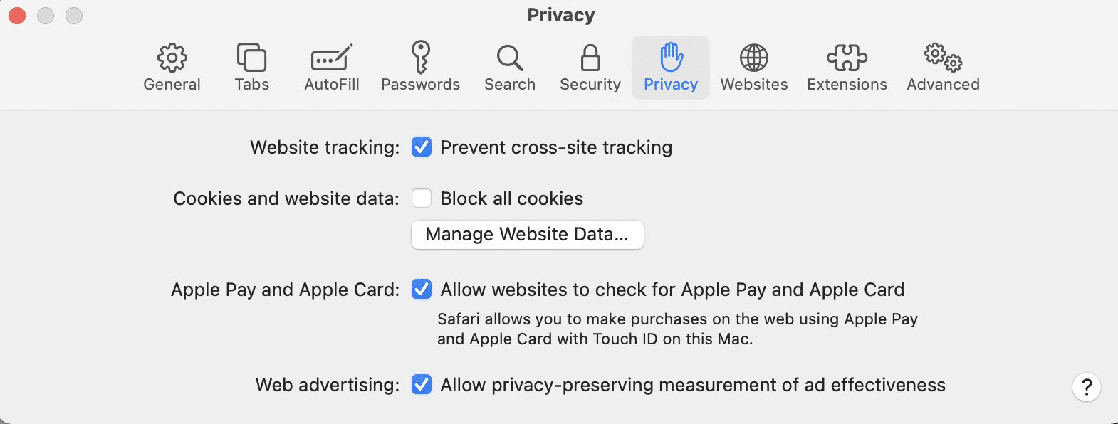 [プライバシー]タブを選択し、[Webサイトデータの管理]ボタンをクリックします。私のMacインターネットが突然遅いのはなぜですか