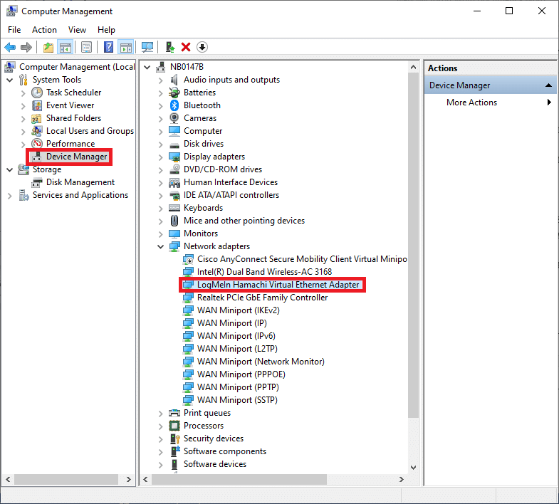 最後に、メインパネルにLogMeInHamachi仮想イーサネットアダプタが表示されます。