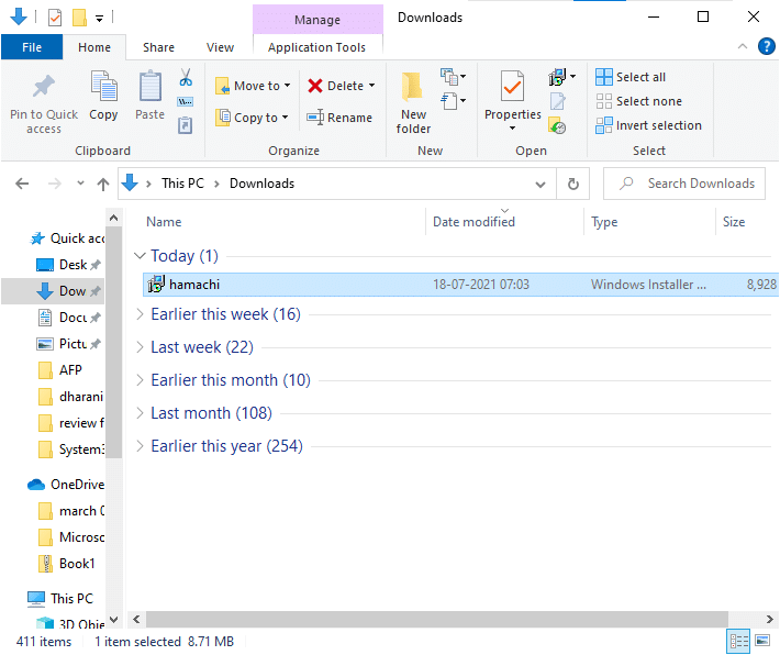 次に、コンピューターの[ダウンロード]に移動し、Hamachiをダブルクリックします。