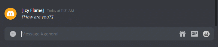El usuario Icy Flame envió un mensaje de texto ¿Cómo estás? Lista de comandos de chat de Discord