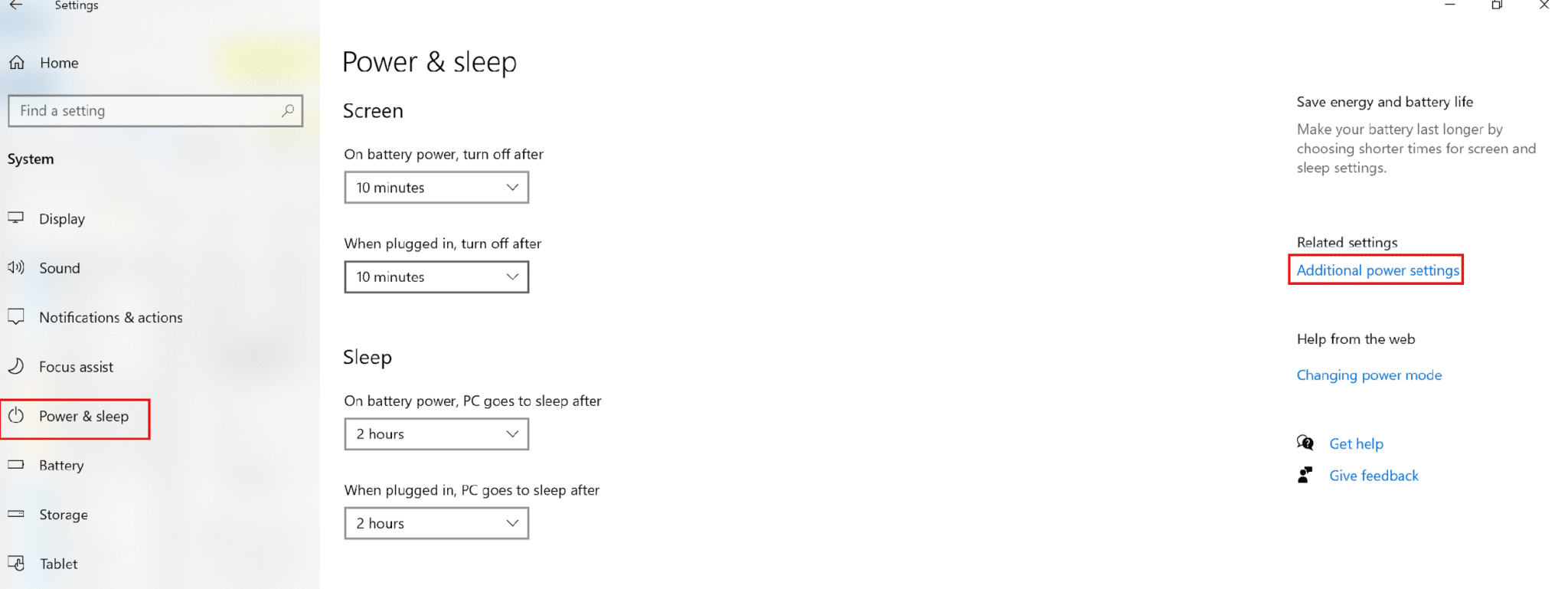 En sağdaki bölmeden Ek güç ayarlarına tıklayın