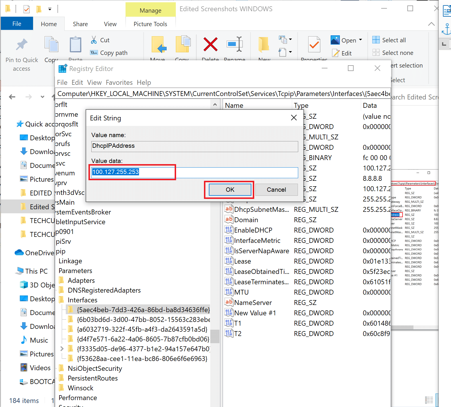 Değer verisinde yazılan değeri IP adresinizle değiştirin ve ardından Tamam'a tıklayın.