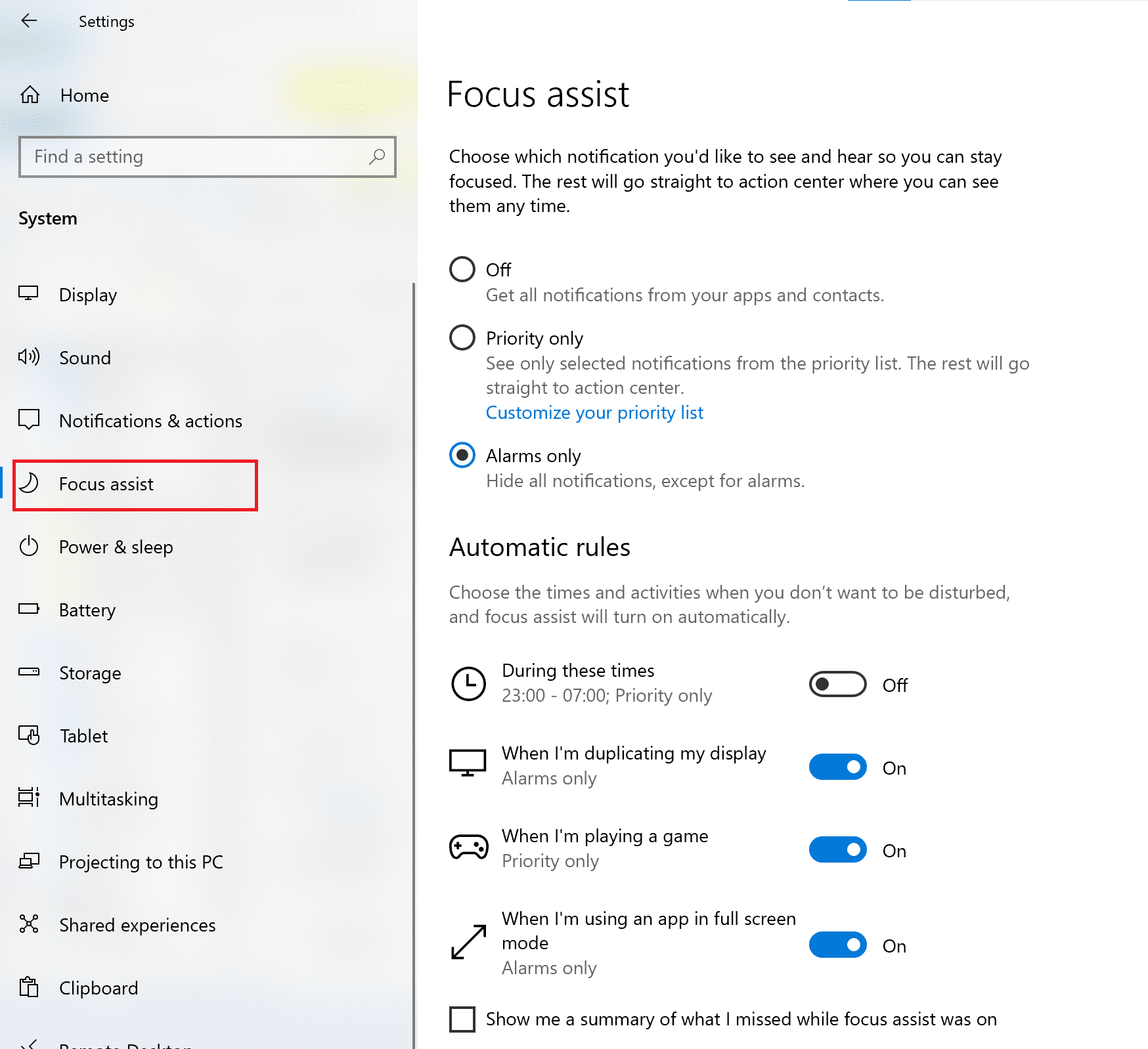 Ayarlanmış alarmlar dışındaki tüm bildirimleri engellemek istiyorsanız Yalnızca alarmlar'ı seçin.