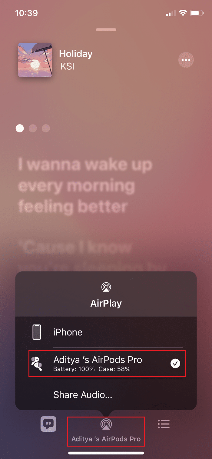 Airplay'e dokunun ve ardından AirPod'larınızı seçin