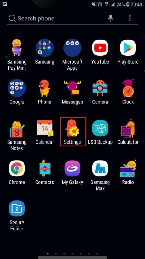 اضغط على إعدادات الجهاز