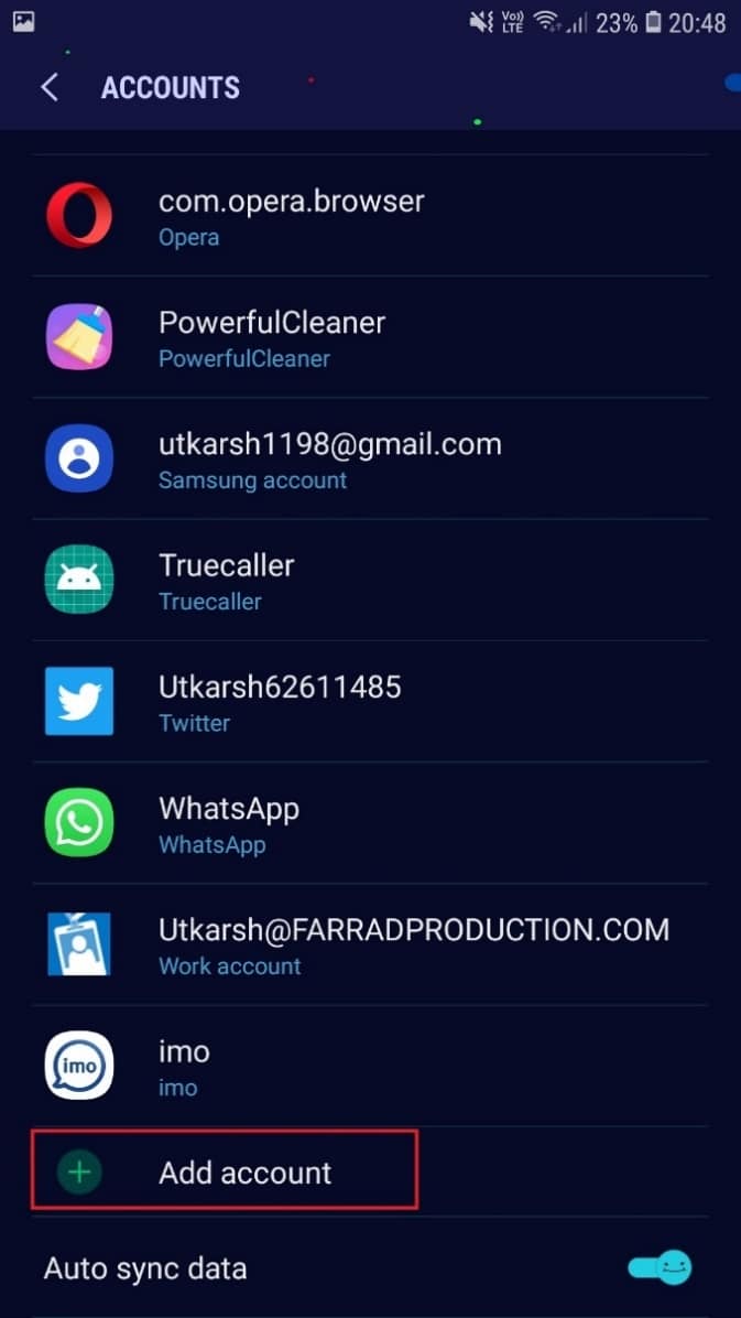 أضف حساب جوجل