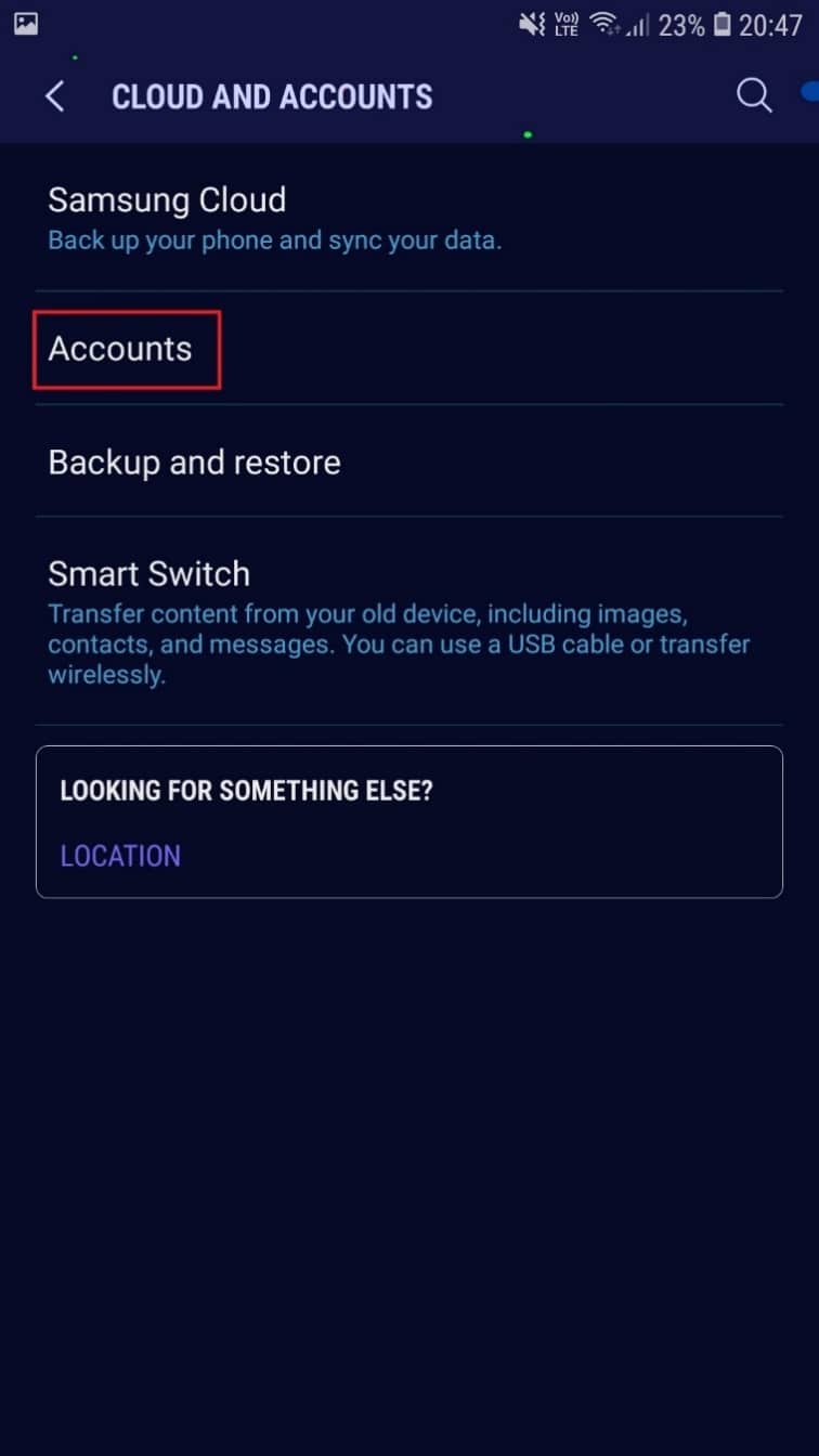 اضغط على حسابات- حساب جوجل