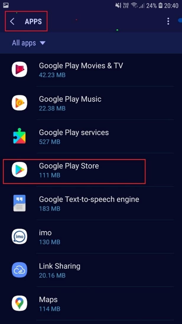. حدد جميع التطبيقات وابحث عن متجر Google Play وافتحه