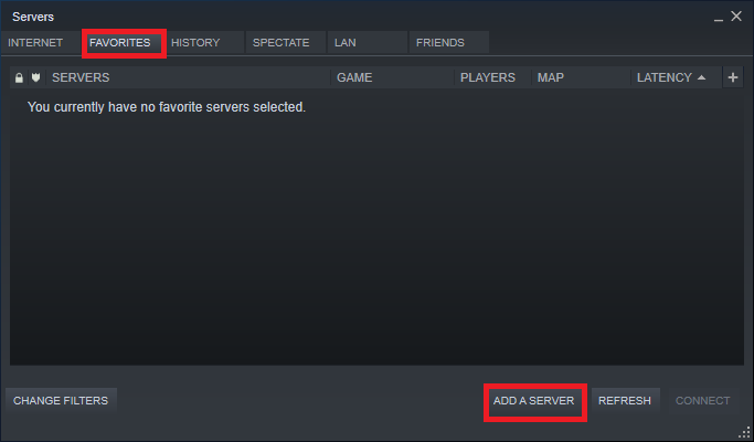 Ekrana resimde görüldüğü gibi Servers penceresi gelecektir. FAVORİLER sekmesine yönlendirin ve SUNUCU EKLE seçeneğini seçin.